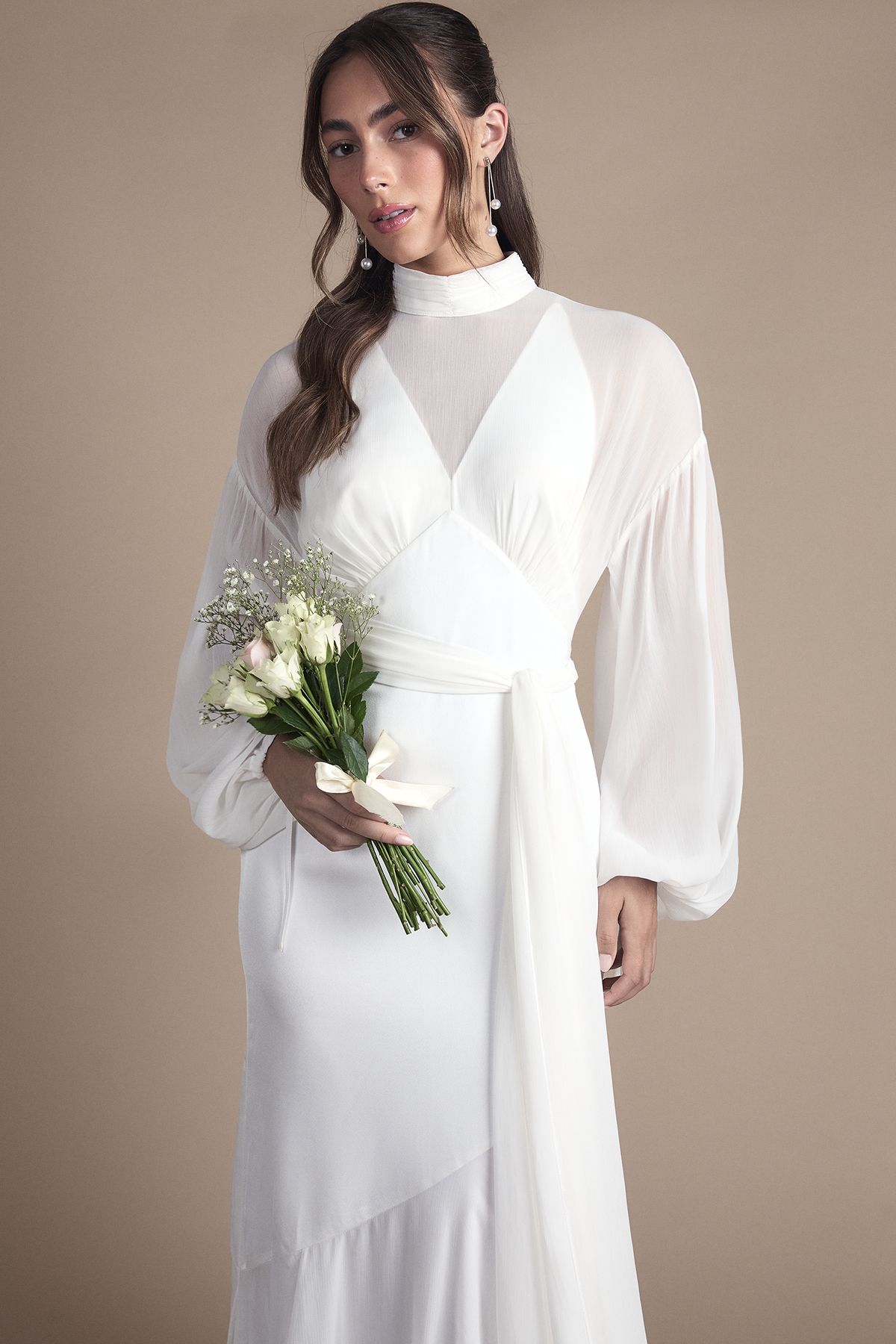 Coast Chiffon Overlay Bohemian Long Sleeve Maxi Wedding Dress Ivory image 2