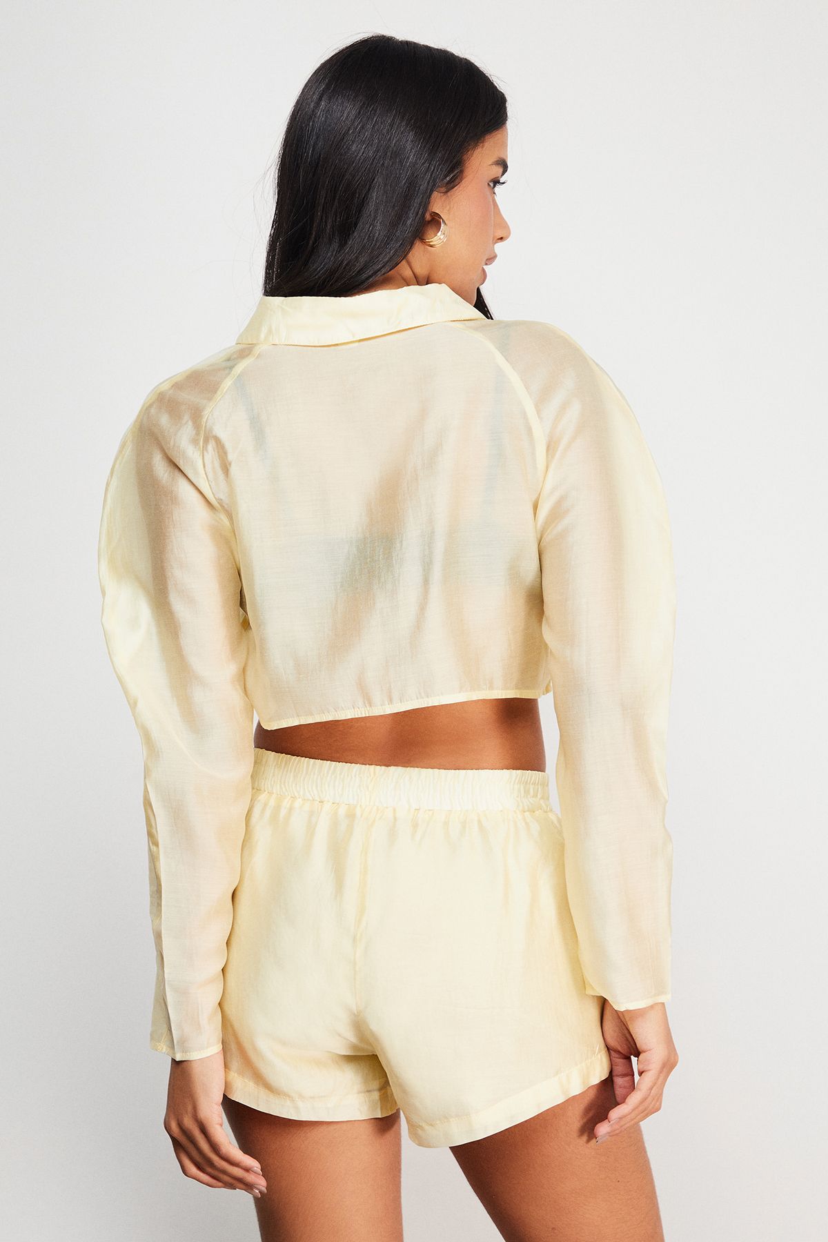 Warehouse Organza Boxy Zip Through Shirt Yellow image 3