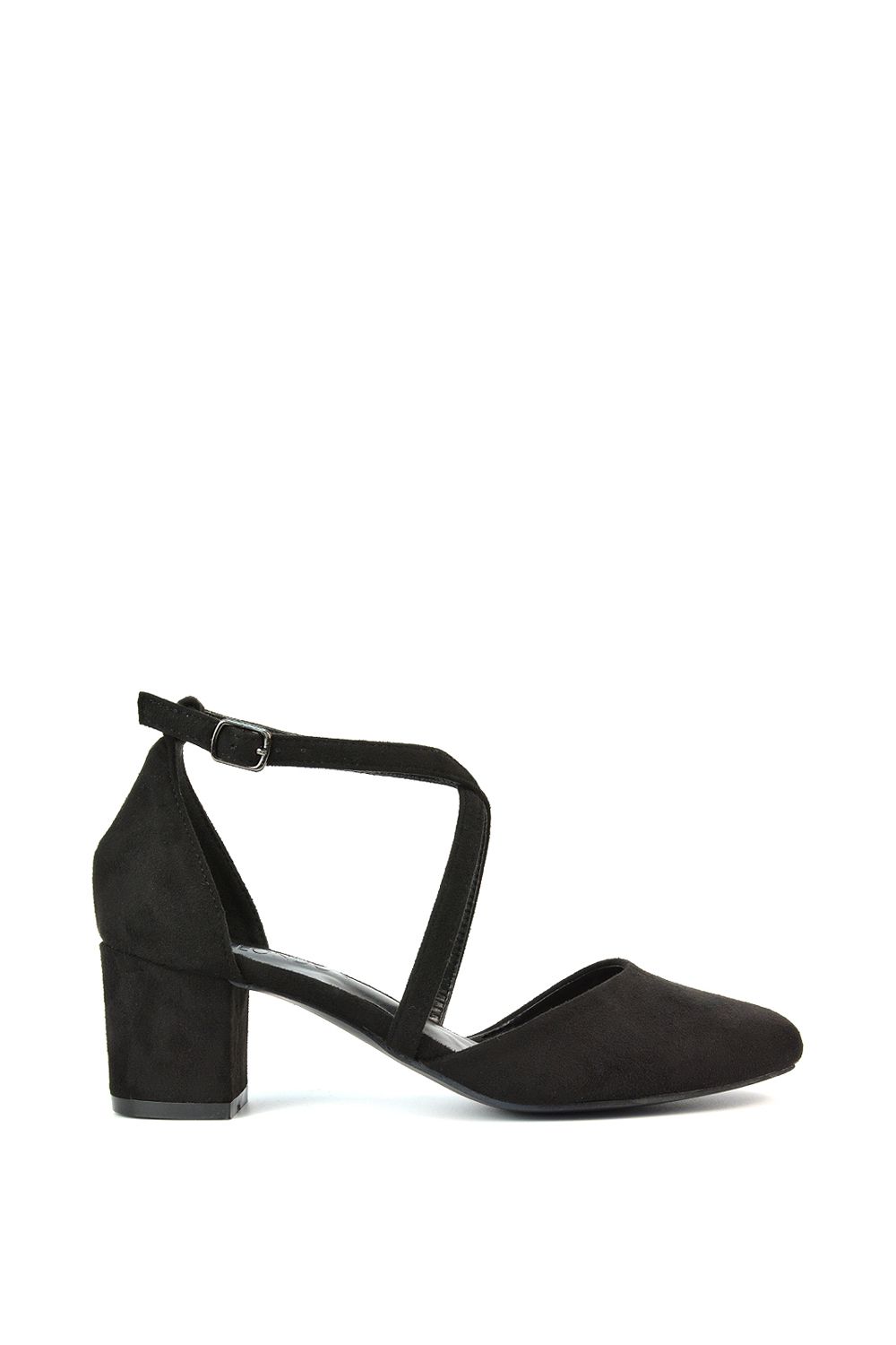XY London 'Cindy' Strappy Mid Low Block Heel Court Shoes with Ankle Strap image 1