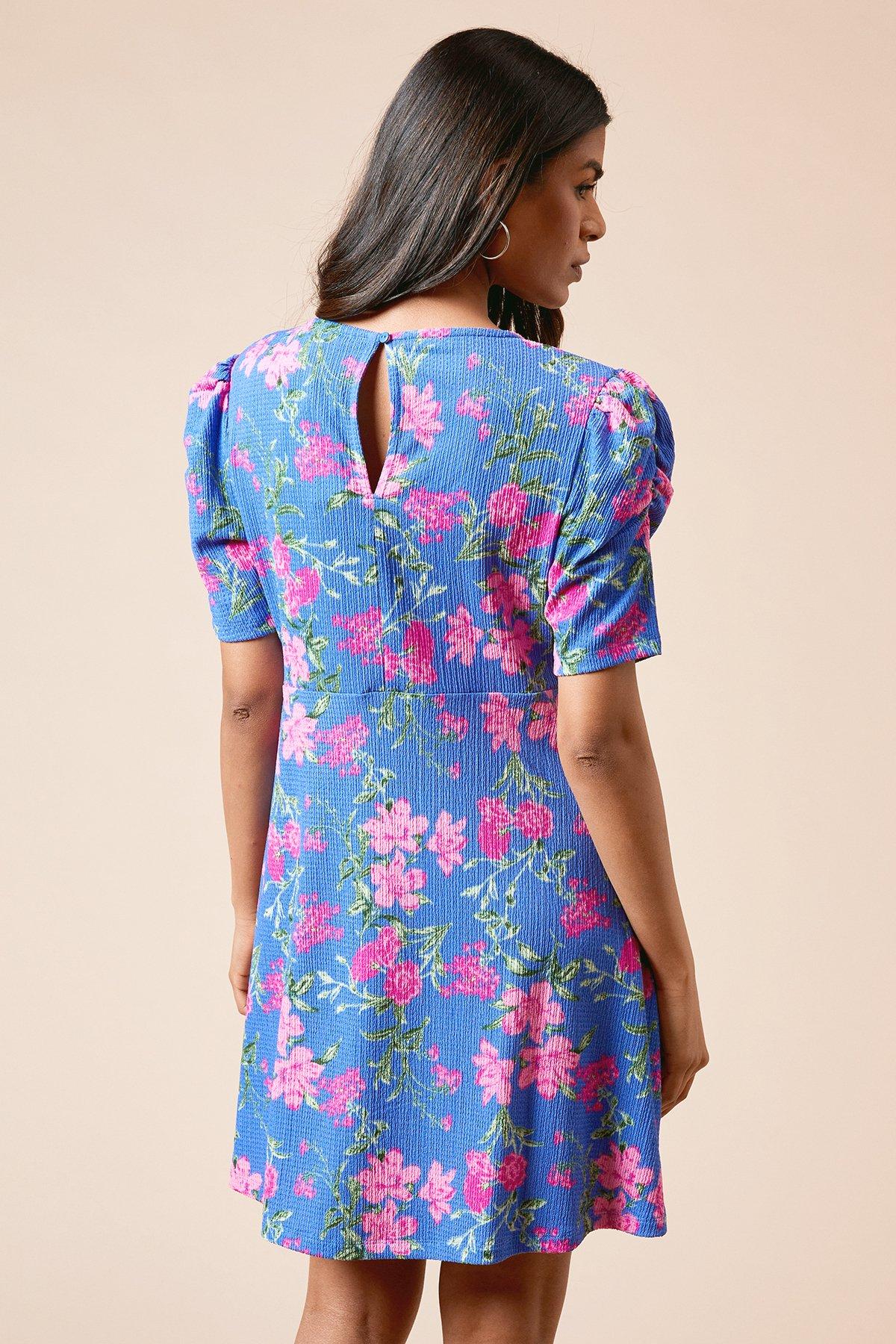 Dorothy Perkins Petite Floral Puff Sleeve Mini Jersey Dress Floral image 3