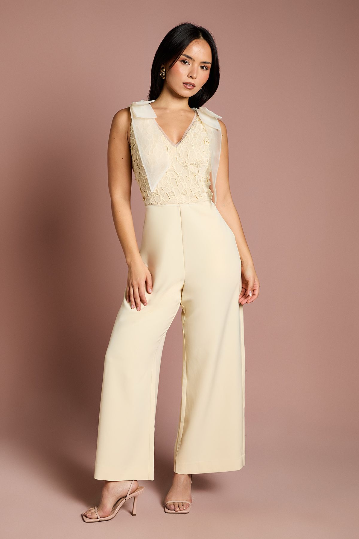 Coast Petite Bow Shoulder Lace Jumpsuit Lemon image 1