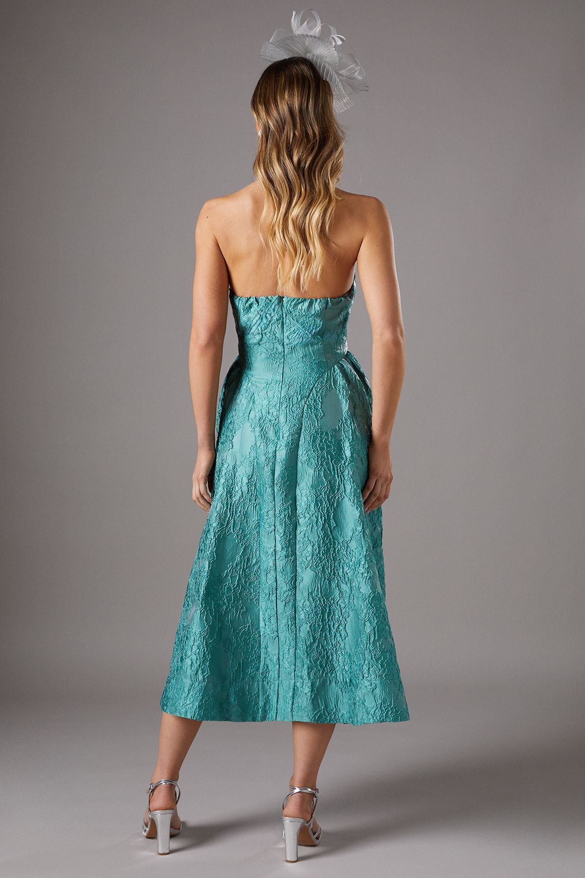 Coast Halter Jacquard Drop Waist Dress Teal image 3