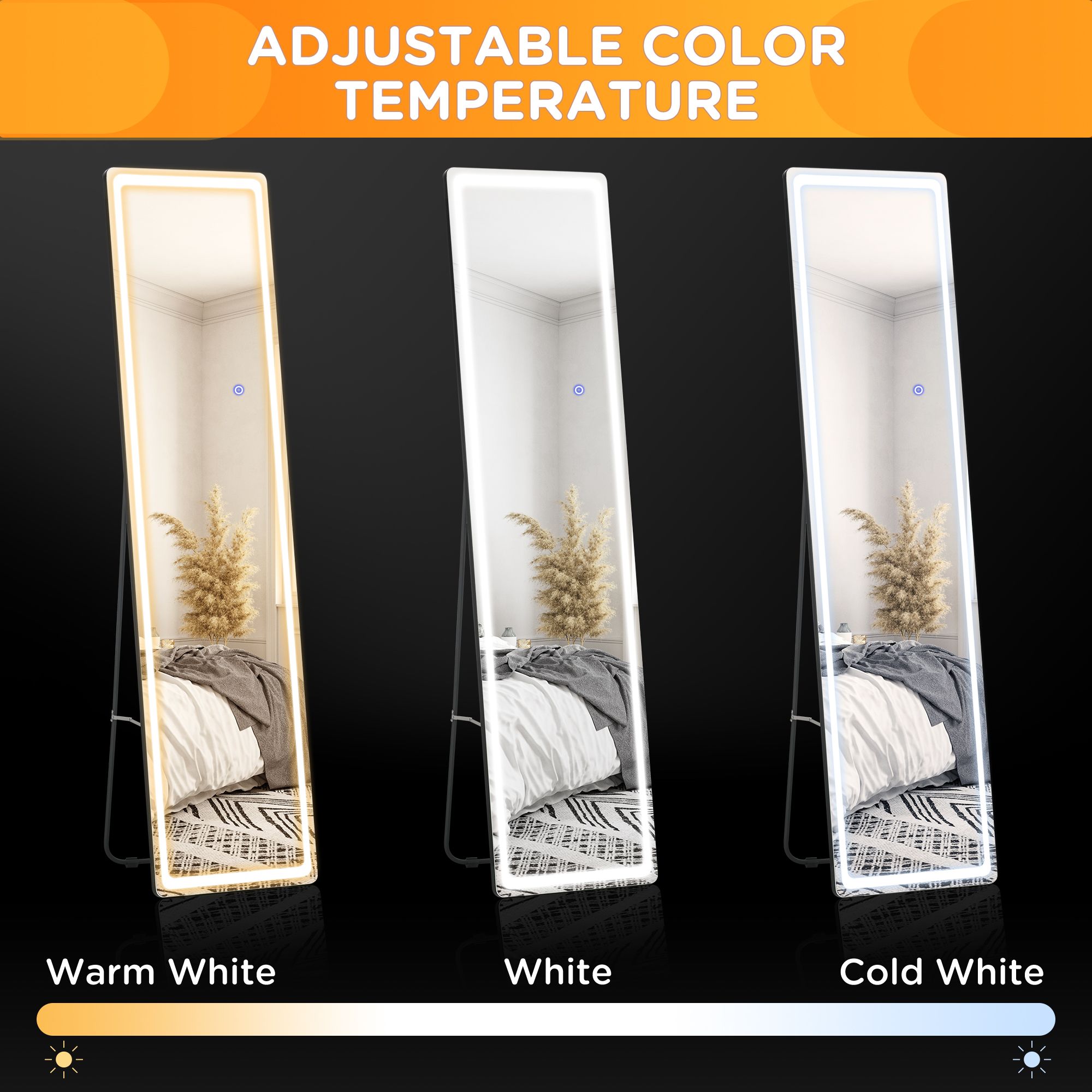 HOMCOM Full Length Mirror with LED Light Free Standing Floor Mirror Bedroom image 6