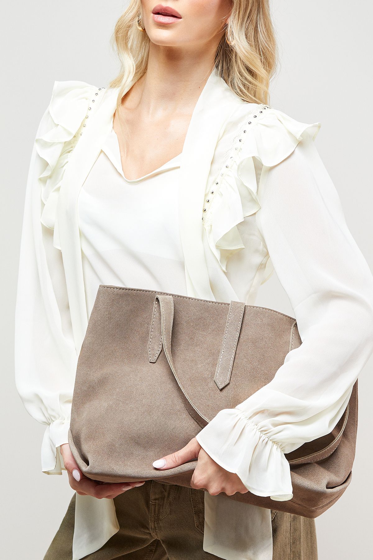 Oasis Esty Suede Tote Bag Taupe image 2