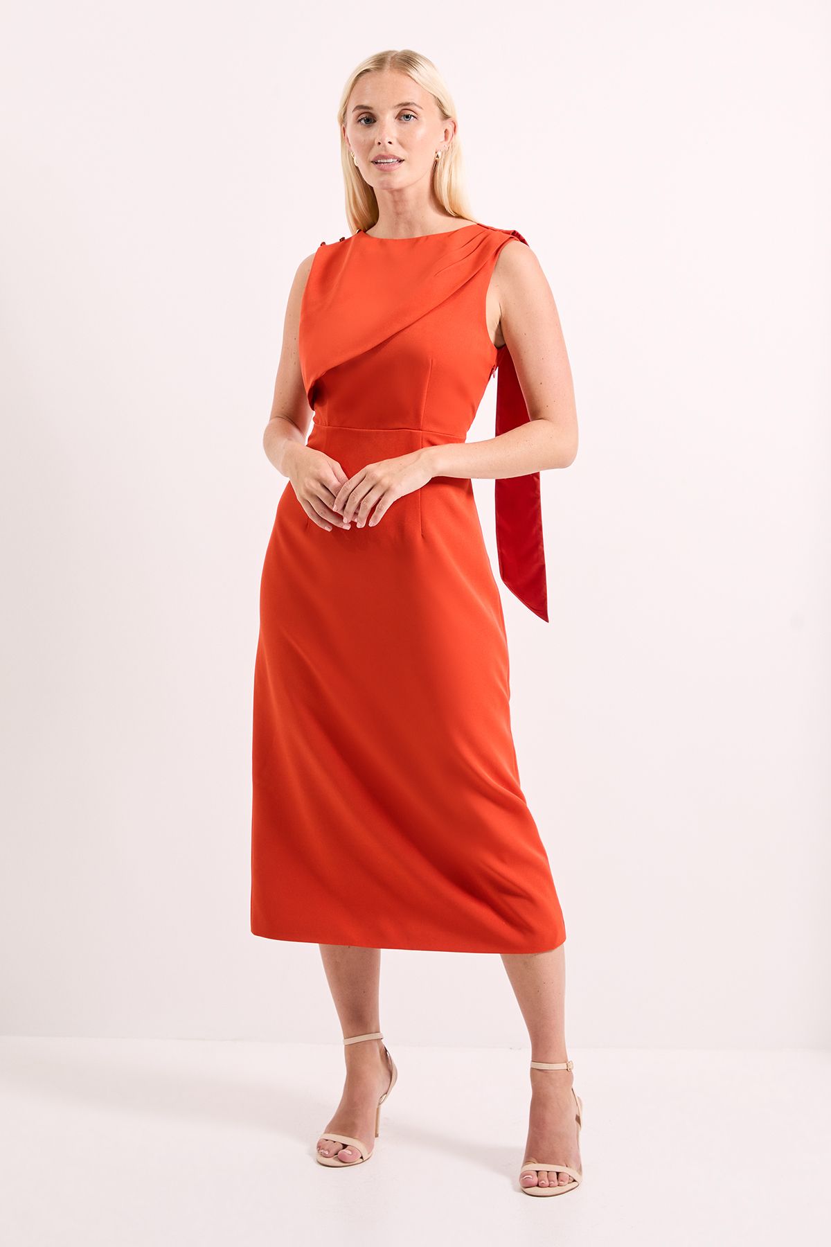 Principles Orange Caped Column Crepe Midi Dress Orange image 4