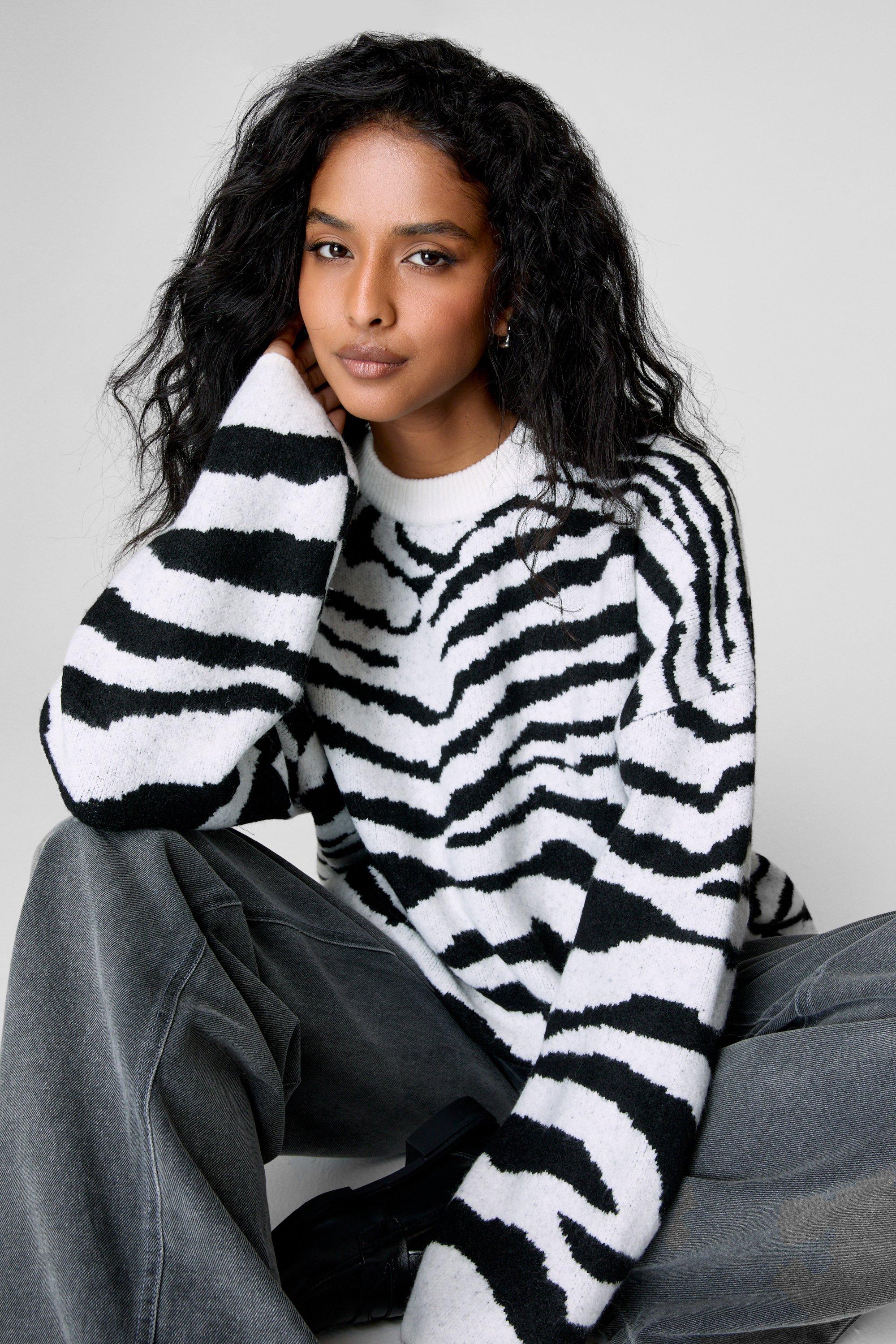 NastyGal (N) Zebra Oversized Sweater Black image 1