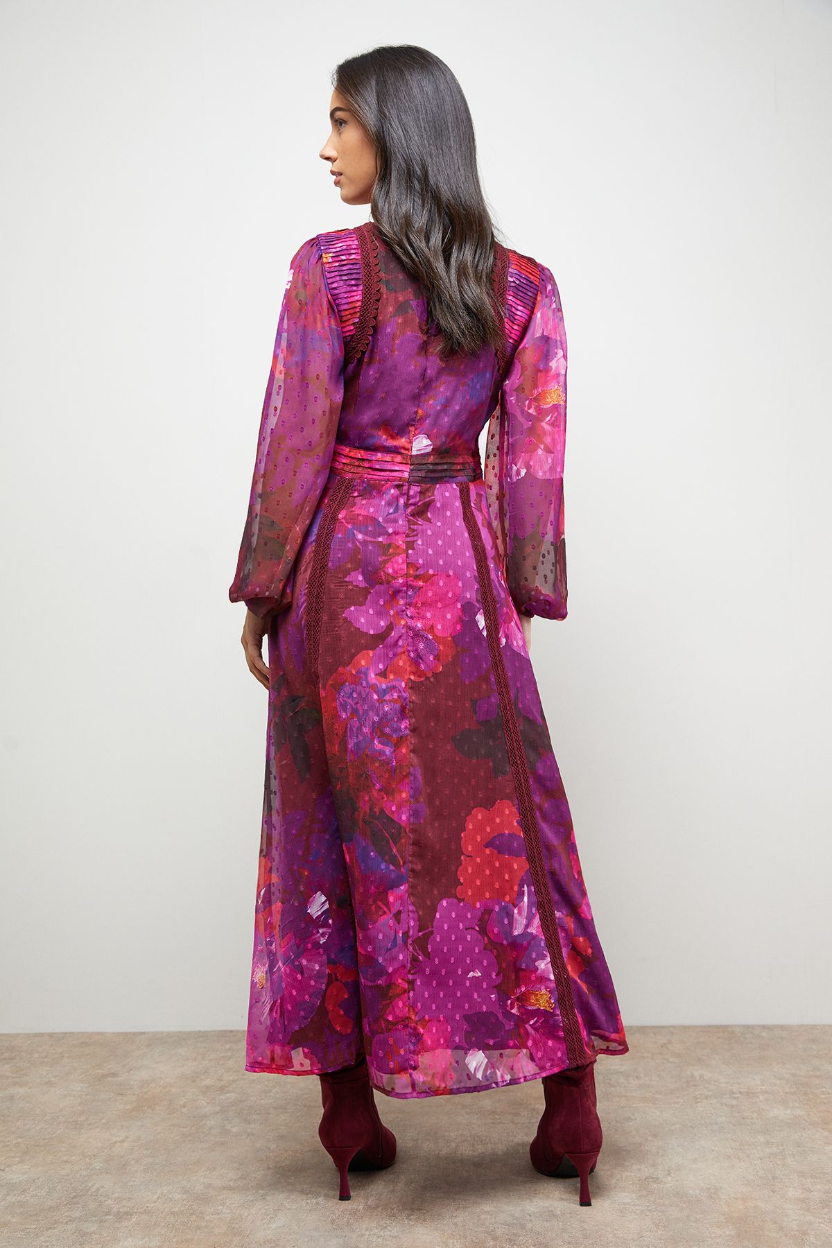 Oasis Lace Trim Midi Fit And Flare Dress Multi image 3