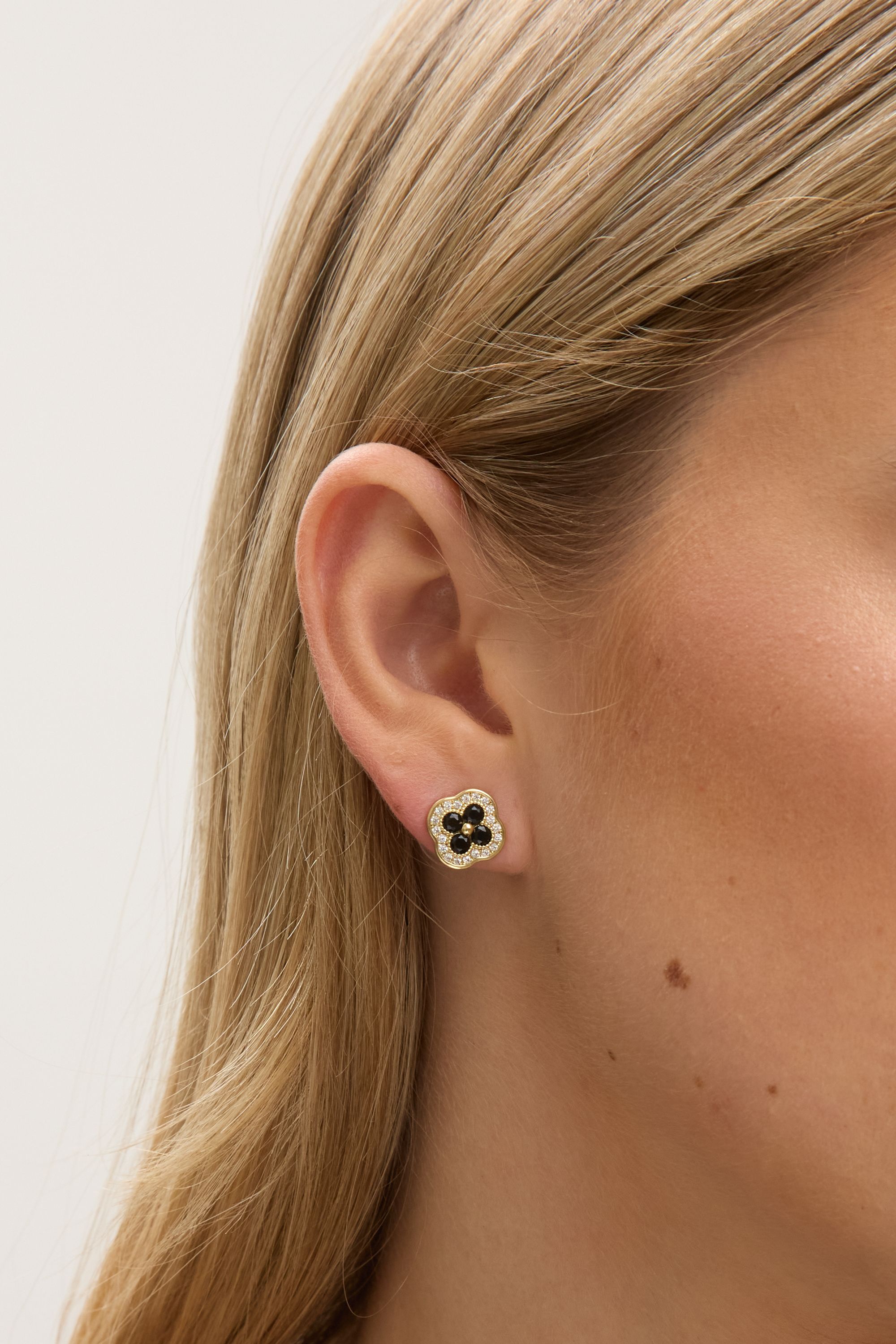 Jon Richard 14K Gold Plated Crystal and Jet Clover Studs image 2