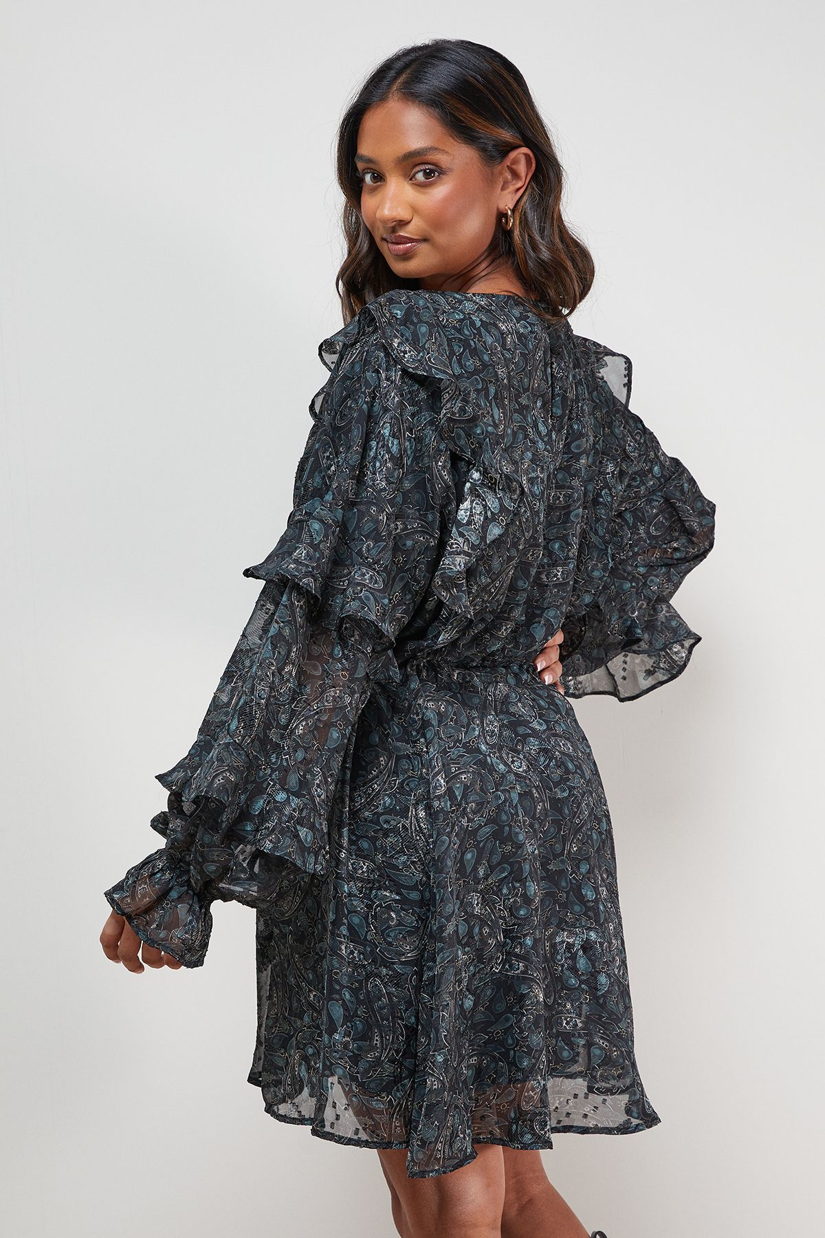 Oasis Printed Ruffle Batwing Sleeve Mini Dress Multi image 3