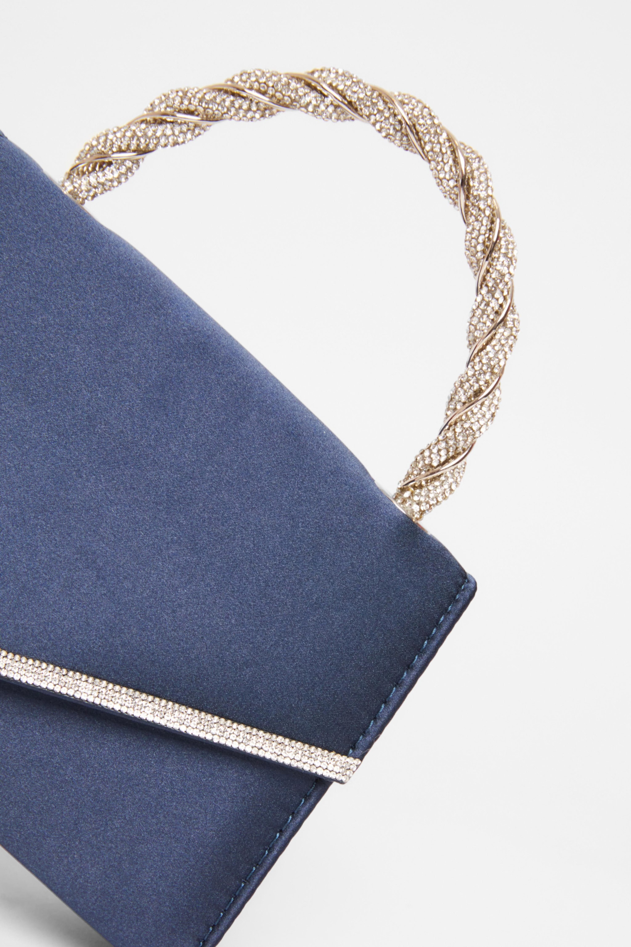 Quiz Navy Diamante Twisted Top Handle Bag image 5