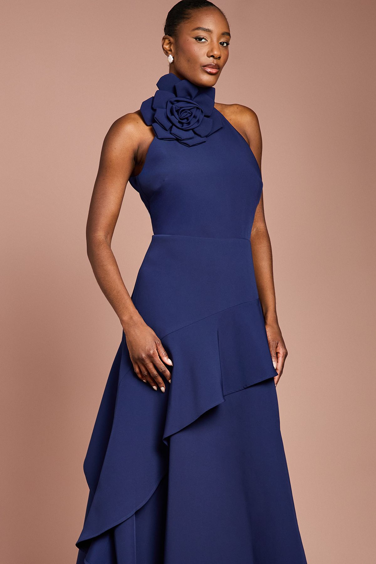 Coast High Neck Corsage Detail Midi Dress Navy image 2