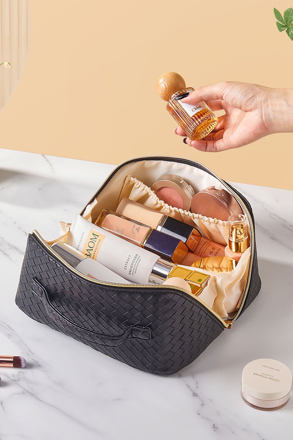 SHEONLY Flat Lay Organizer Toiletry Bag Makeup Storage Bag Wash Bag with Handle and Divider for Women Girls image 1