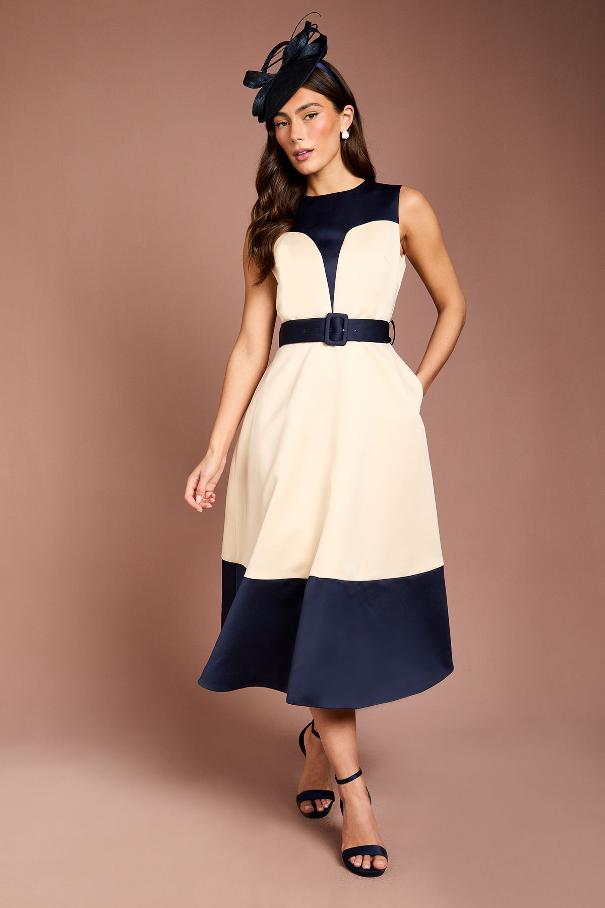 Coast Mono Colour Block Belted Midi Dress Mono