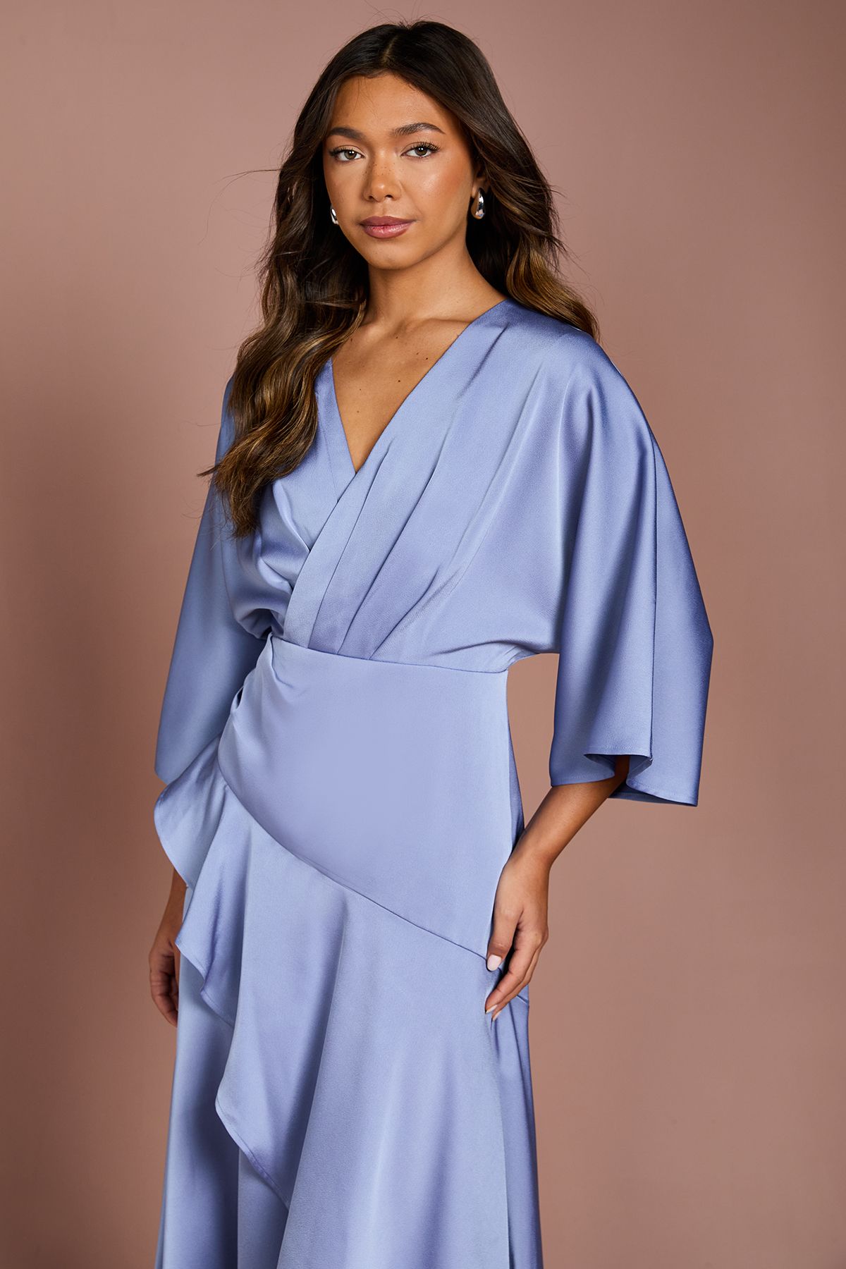 Coast Satin Back Crepe Ruffle Wrap Midi Dress Slate Blue image 2