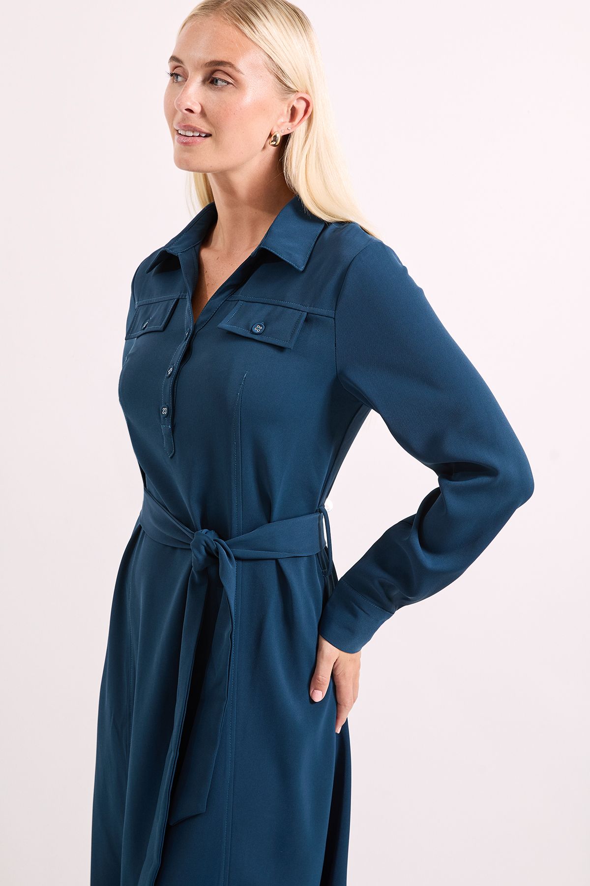 Principles Blue Double Crepe Tie Waist Shirt Dress Blue image 2