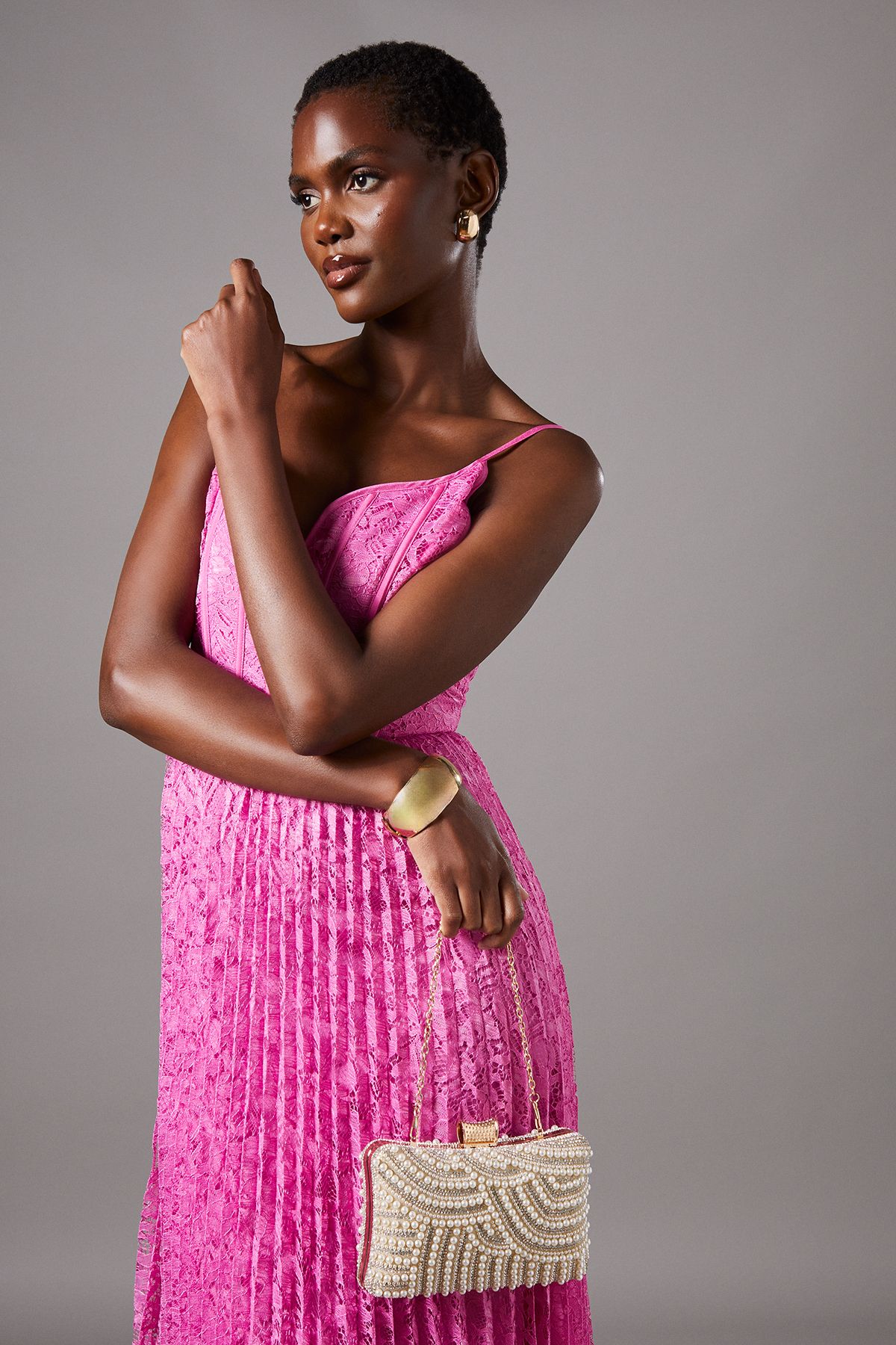 Coast Milan Pearl Detail Hard Clutch Bag Gold image 2