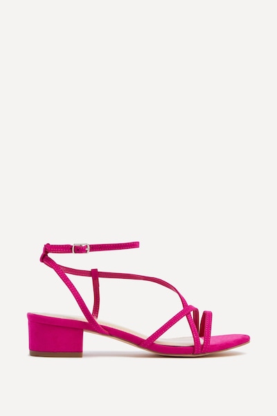 Linzi Calista Pink Faux Suede Strappy Low Block Sandal