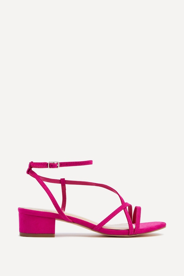 Linzi Calista Pink Faux Suede Strappy Low Block Sandal