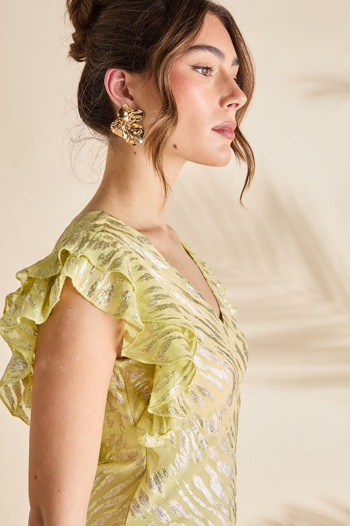 Coast Metallic Jacquard Frill Midi Dress Yellow image 4