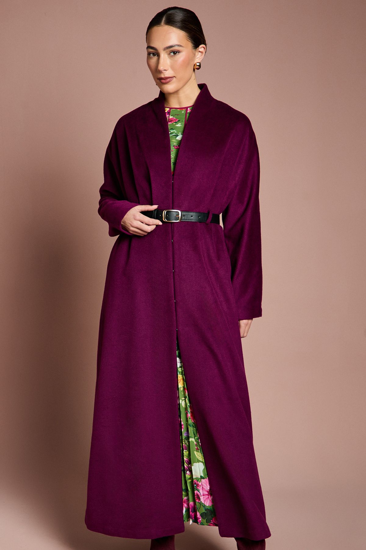 Coast Lisa Tan Occasion Belted Skirt Detail Coat Wine image 4