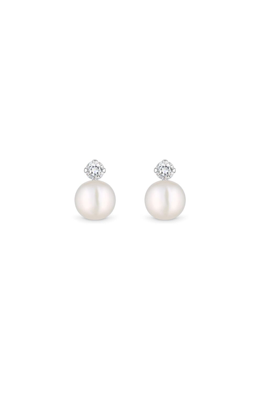 Simply Silver Recycled Sterling Silver 925 Pearl and Cubic Zirconia Stud Earrings image 1