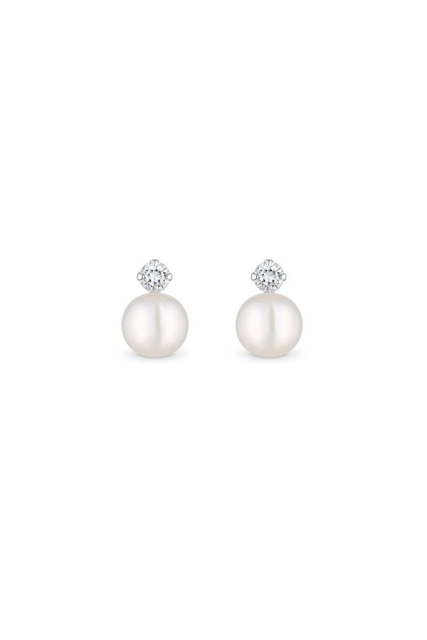 Simply Silver Recycled Sterling Silver 925 Pearl and Cubic Zirconia Stud Earrings