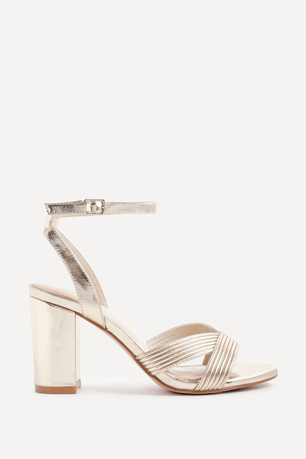 Linzi City Gold Faux Leather Block Heeled Sandal