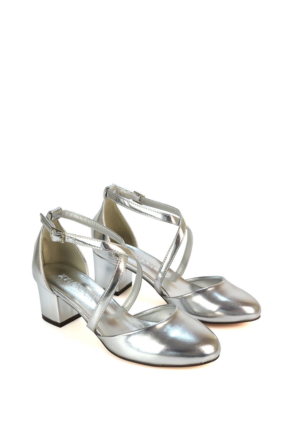 XY London 'Cindy' Strappy Mid Low Block Heel Court Shoes with Ankle Strap image 5