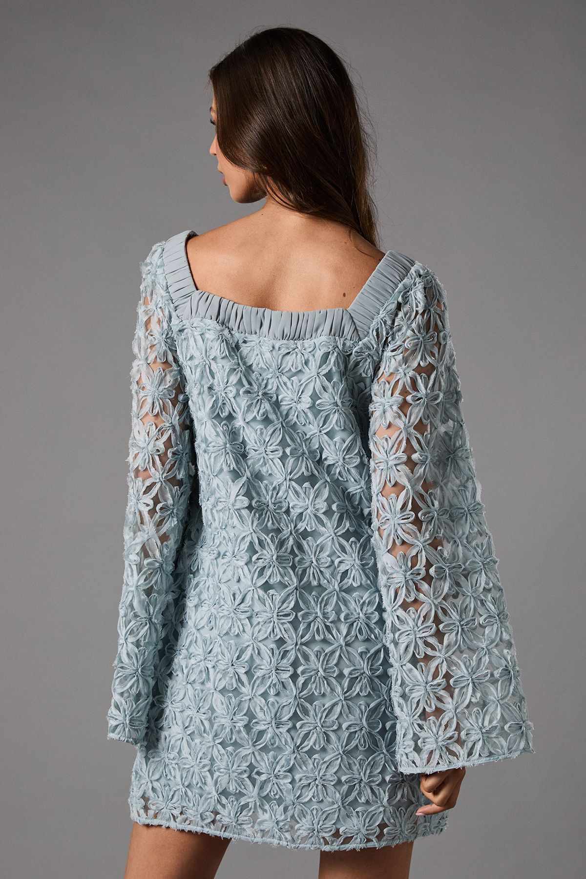 Coast Long Sleeve Square Neck Embroidered Mini Dress Blue image 3