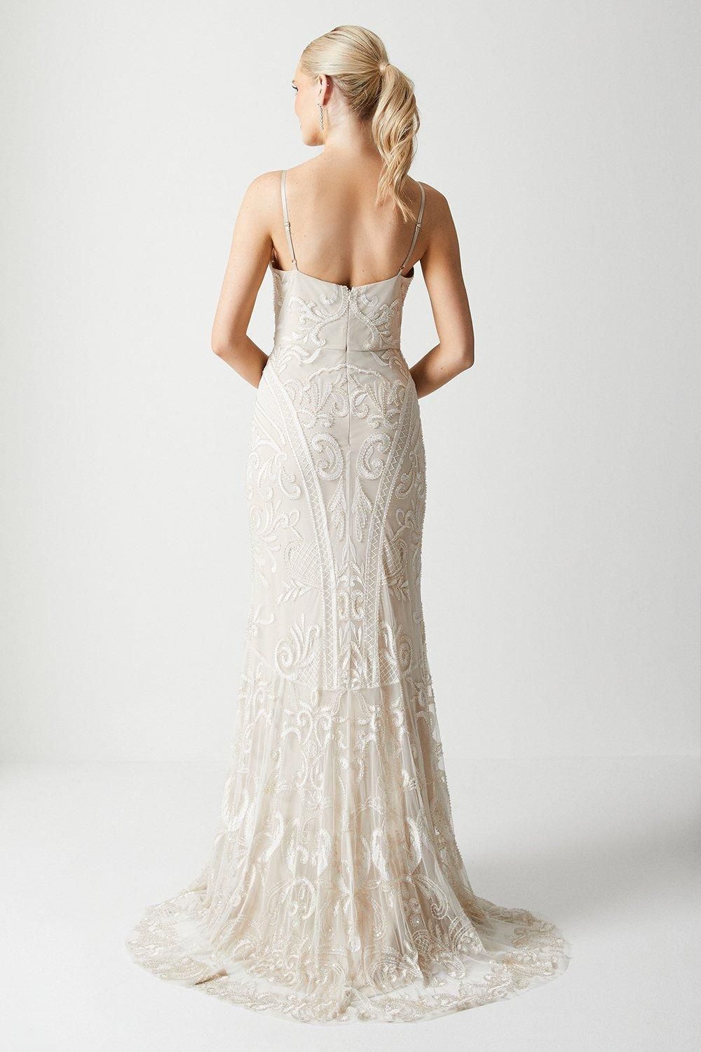 Coast Premium Placement Beadwork Strappy Fishtail Wedding Dress Nude image 3