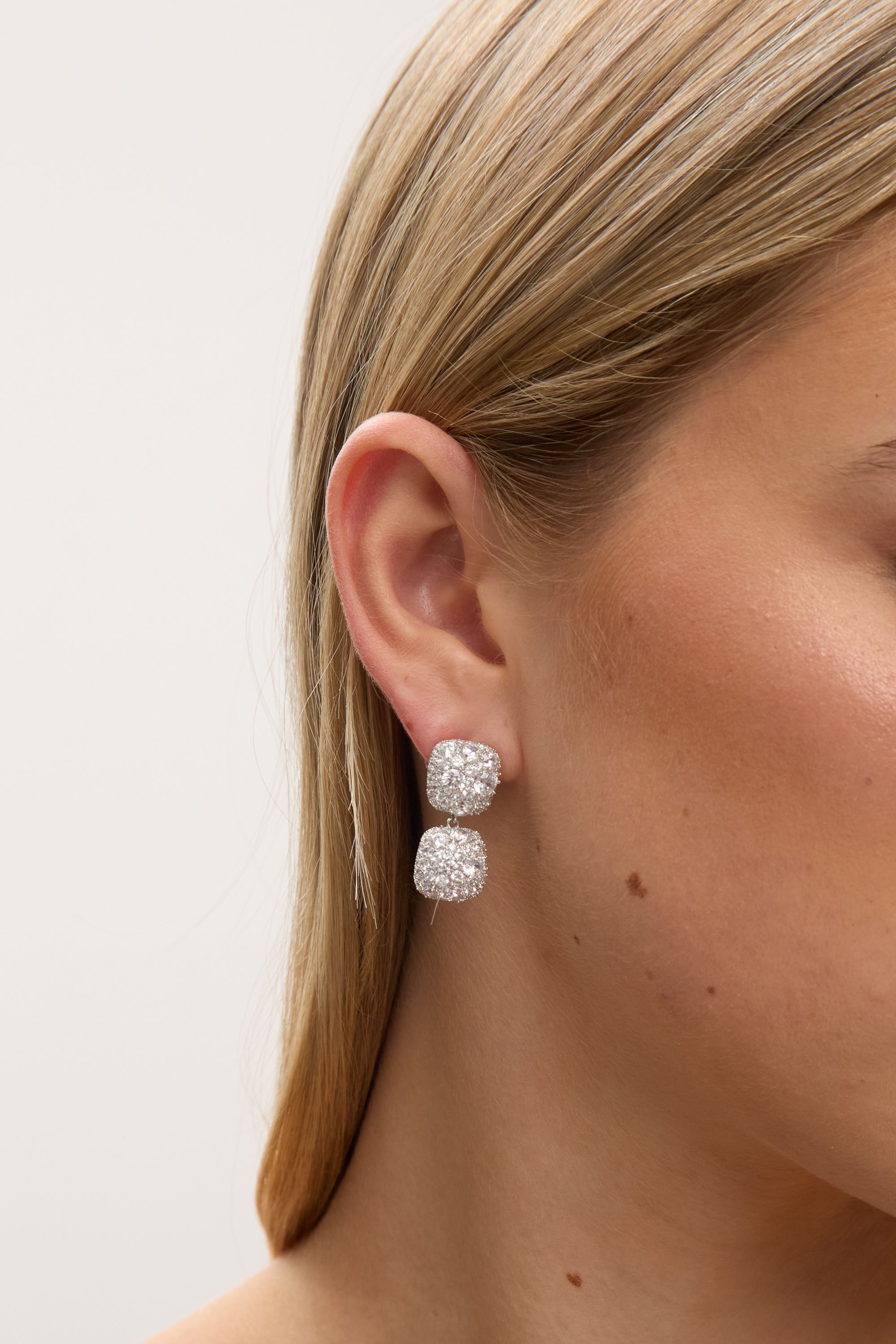 Jon Richard Rhodium Plated Pave Square Double Drop Earrings image 2