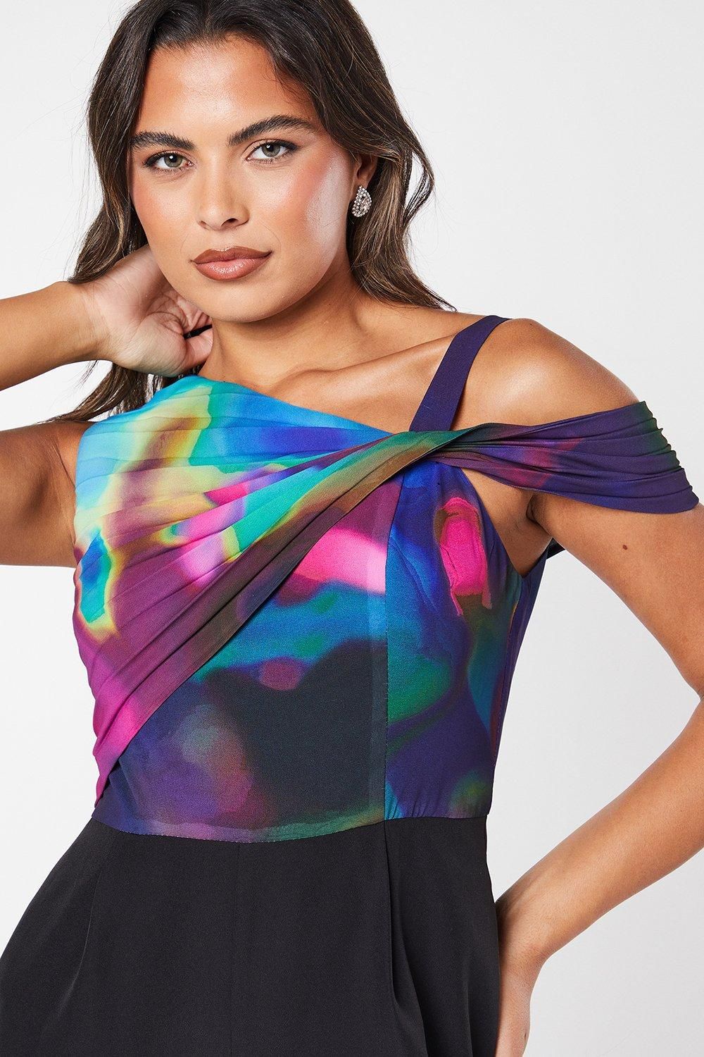 Coast Twist Neck Pleated Off Shoulder Jumpsuit Black image 2