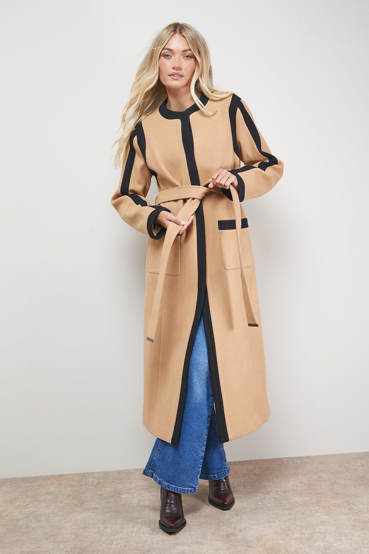 Oasis Tipped Coat Camel image 1