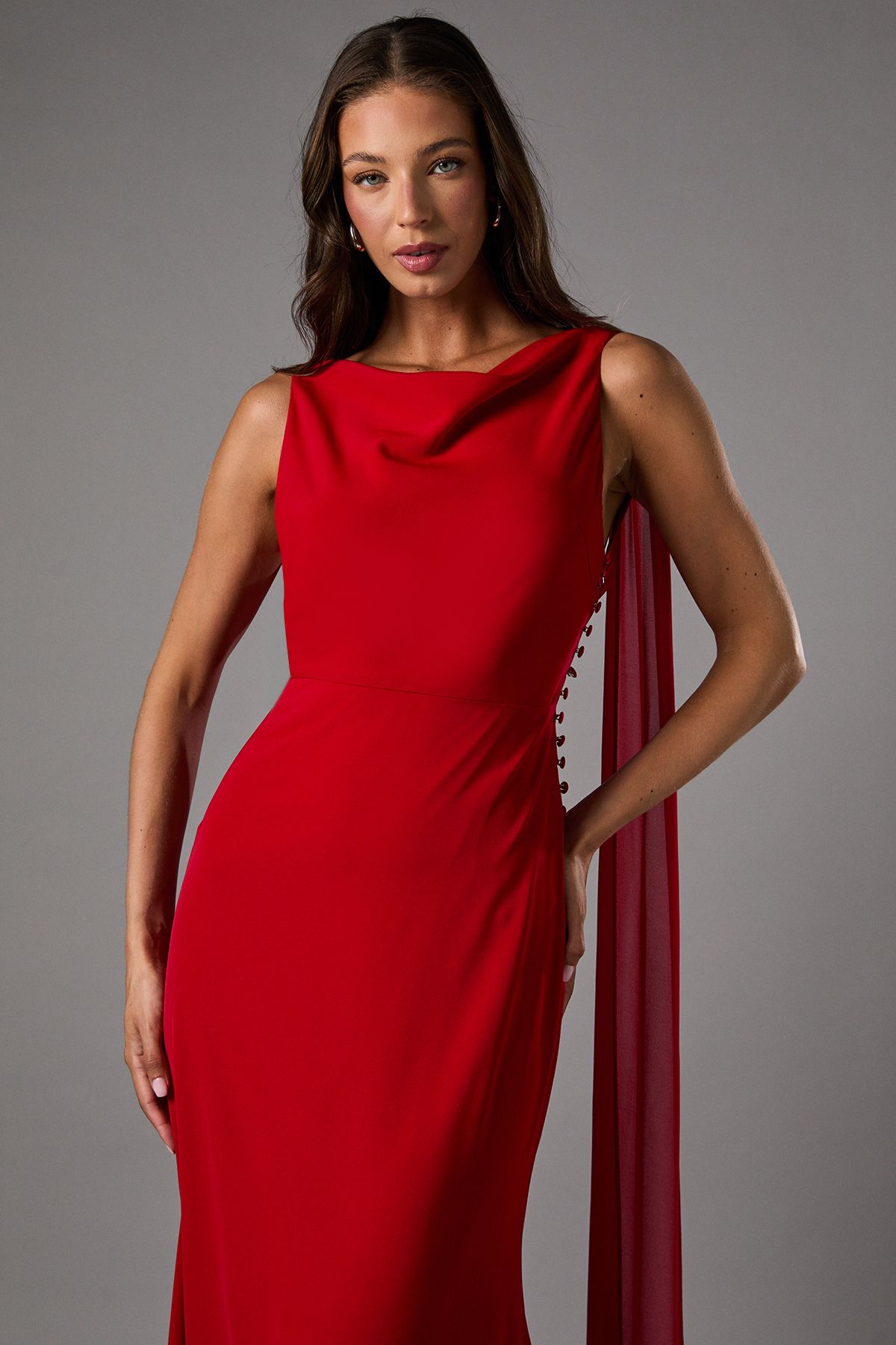 Coast Chiffon Detail Cowl Back Crepe Maxi Dress Red image 2