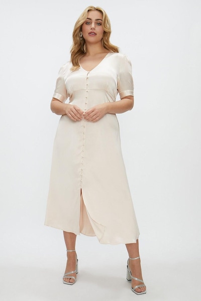 Coast Plus Size Button Up Satin Maxi Dress Champagne