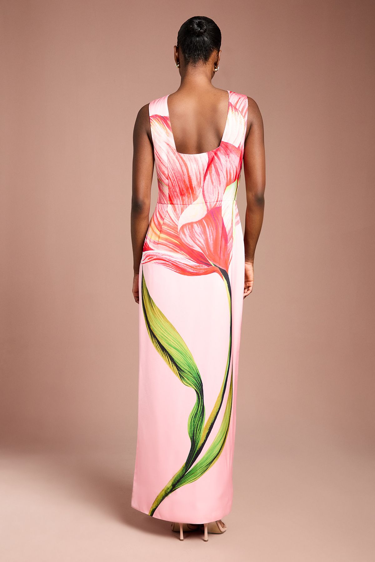 Coast Large Scale Floral Placement Print Halter Neck Pencil Dress Coral image 3