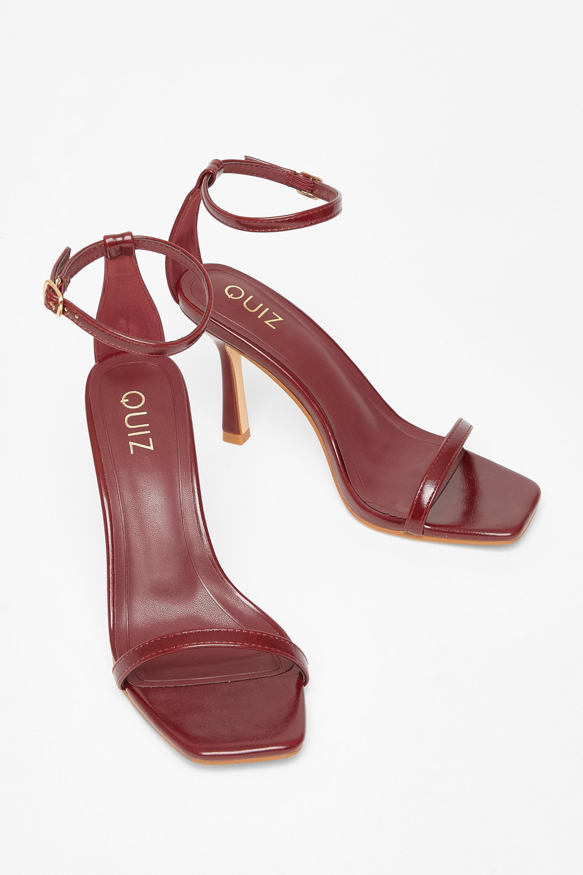 Quiz Burgundy Faux Leather Barely There Heels image 2