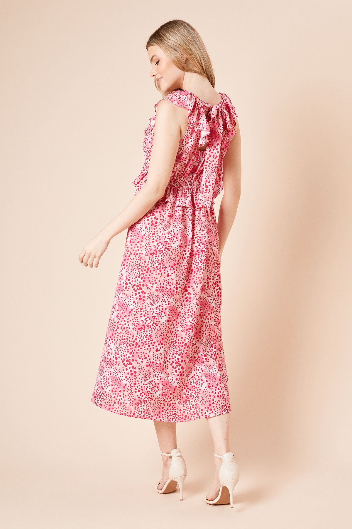 Dorothy Perkins Animal Patchwork Frill Neckline Tie Back Midi Dress Multi image 3