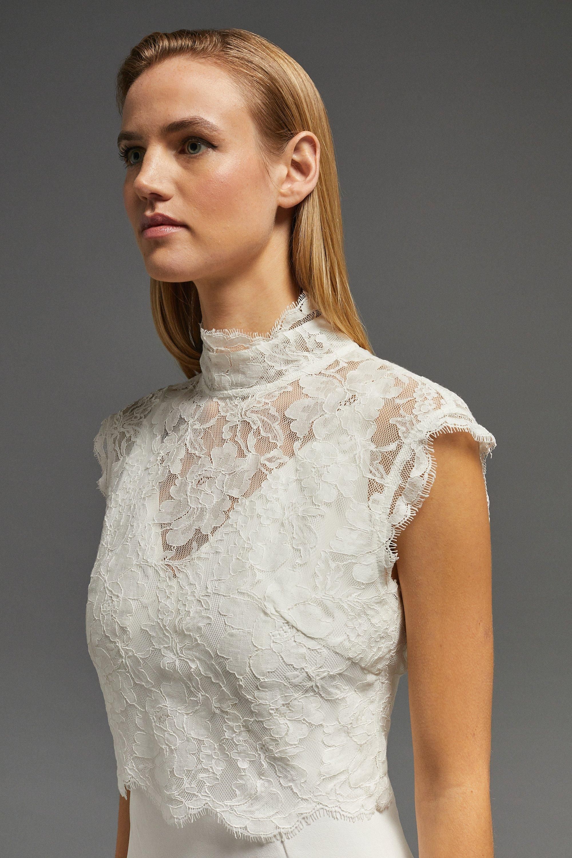 Coast High Neck Sleeveless Lace Top Ivory image 5