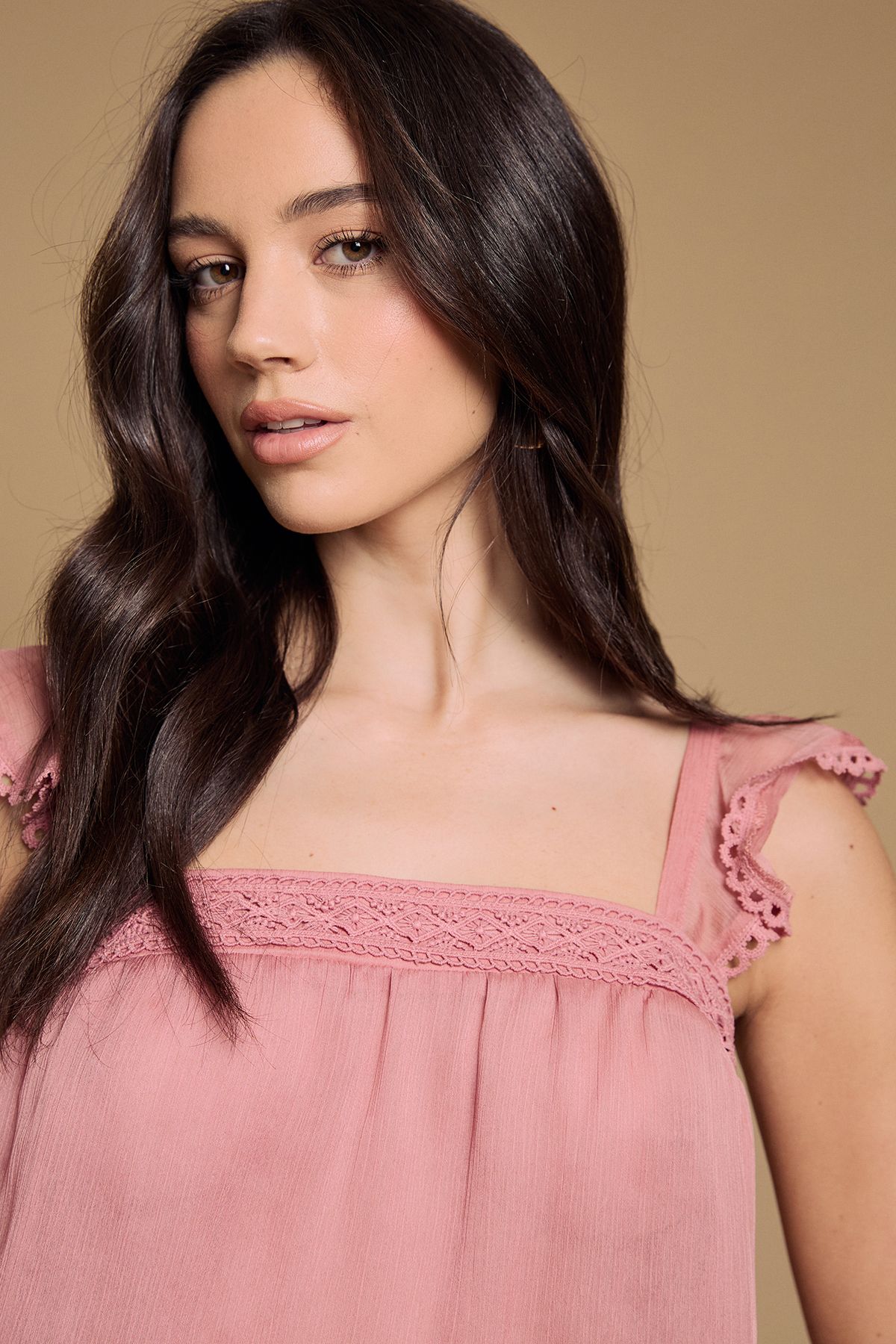 Oasis Tiered Frill Sleeve Western Cami Top Blushed Pink image 2