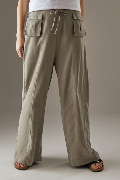 Warehouse Peach Satin Utility Pocket Wide Leg Trousers Grey