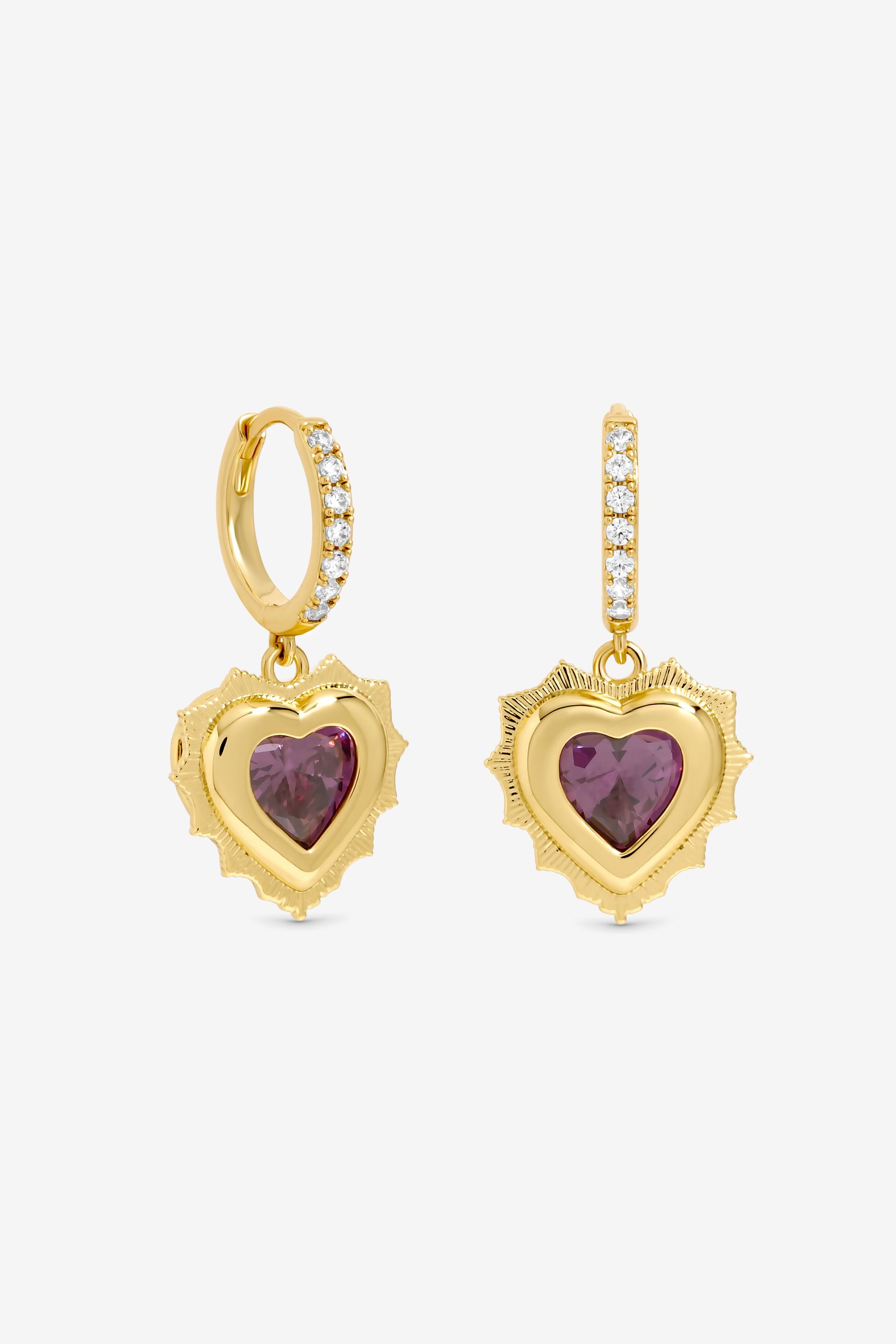 Jon Richard 14Ct Real Gold Plated Heart Birthstone Huggie Earrings - December image 2