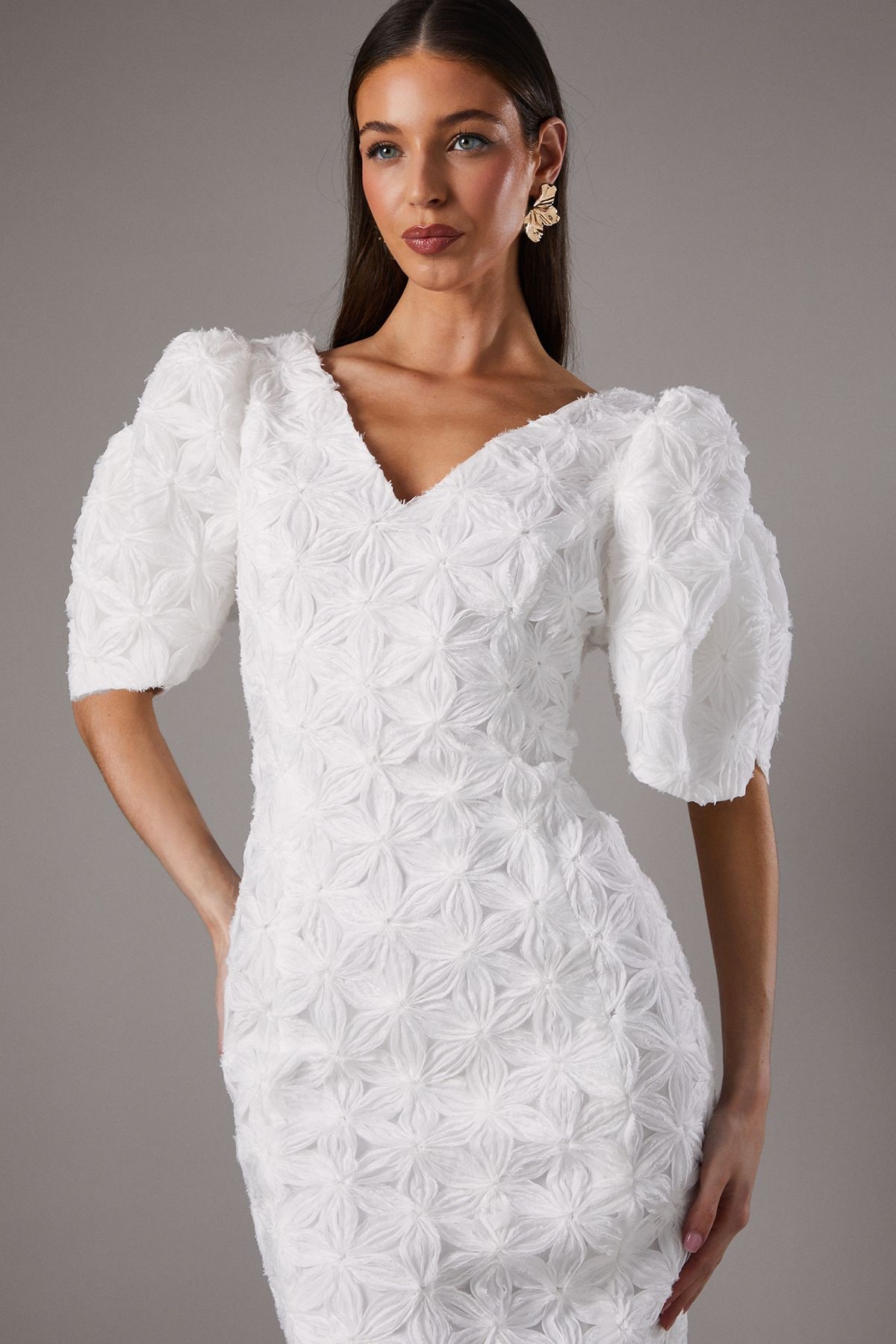 Coast Floral Pleated Sleeve Pencil Dress Ivory image 4