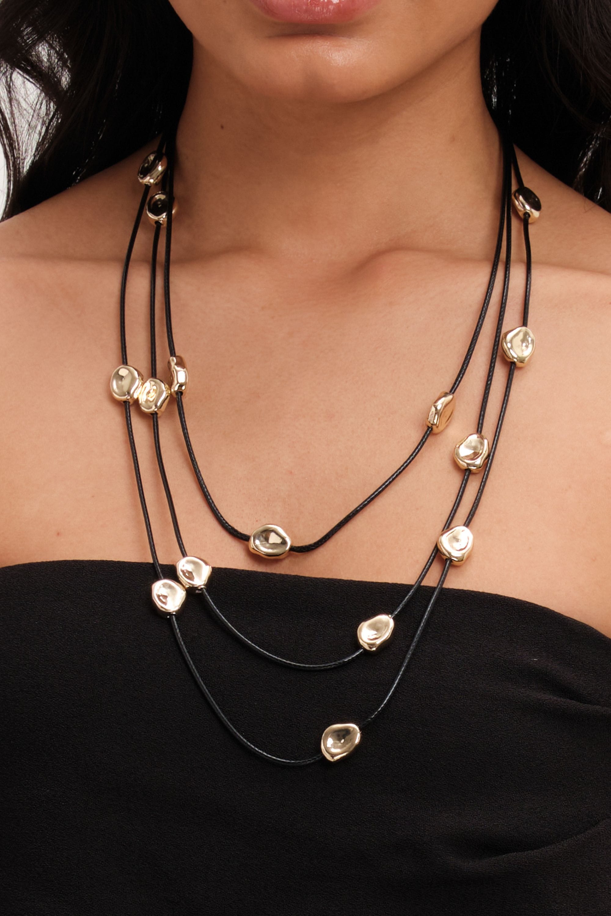 Mood Gold Nugget Multirow Cord Necklace image 2