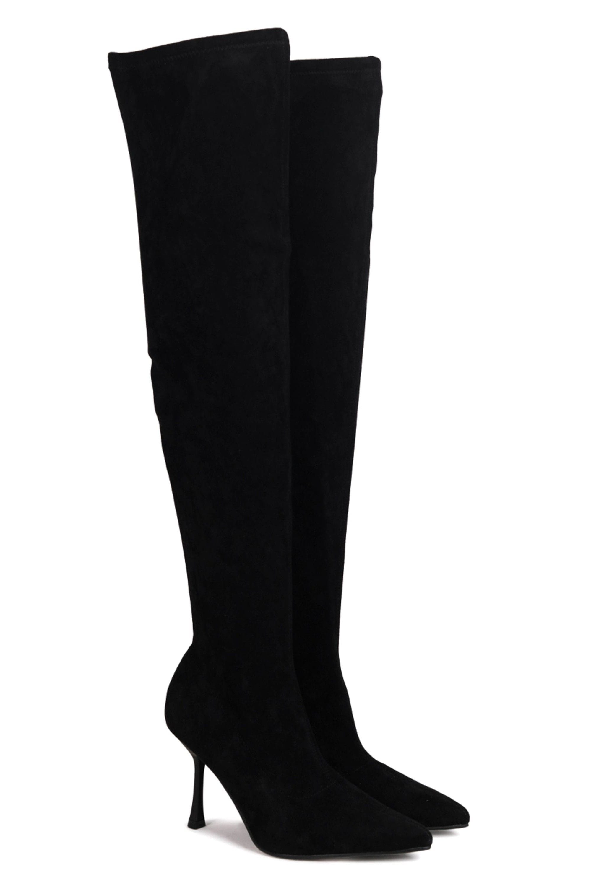 Linzi Rocky Black Faux Suede Stretch Over The Knee Stiletto Boot image 3