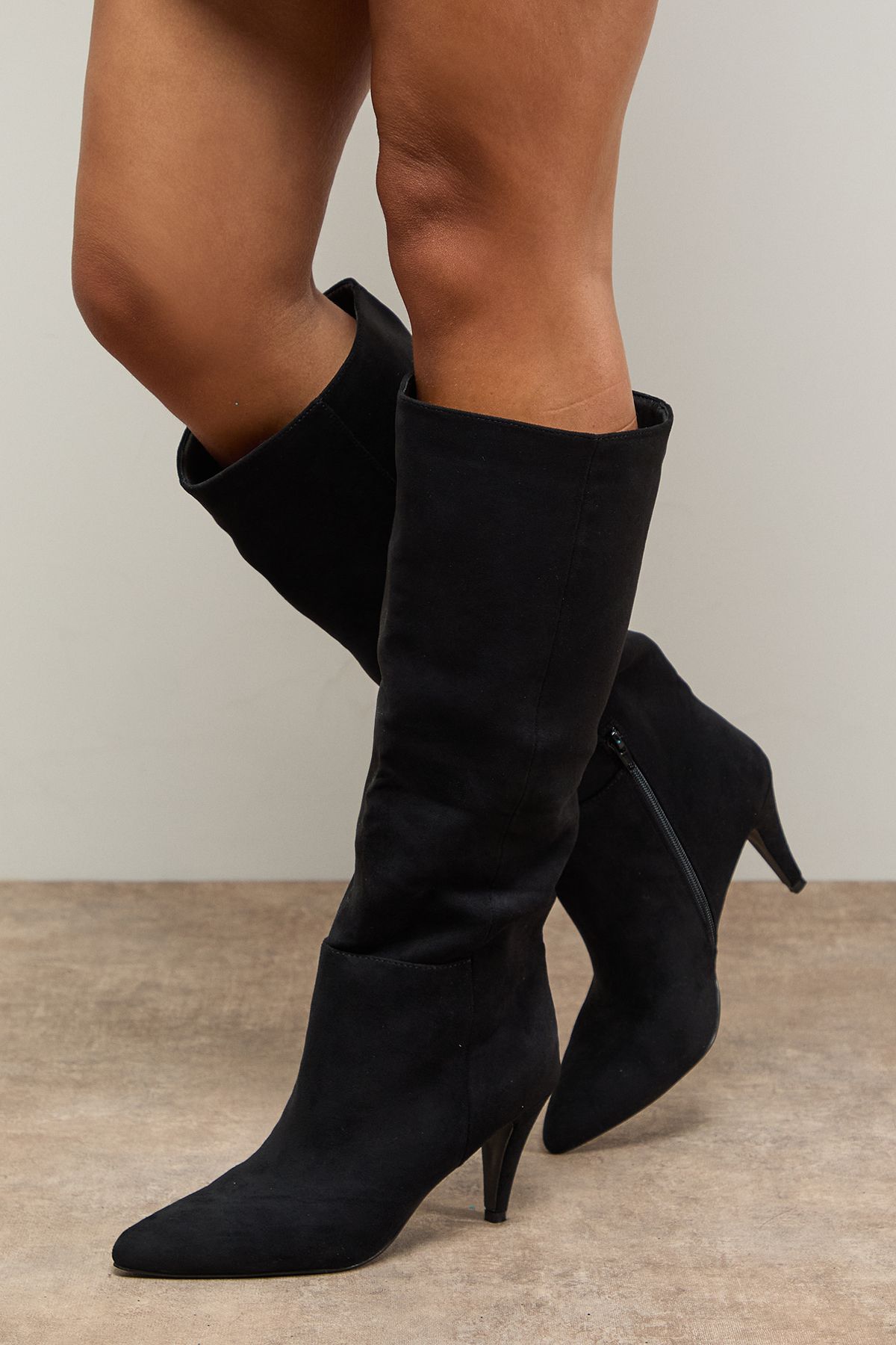 Oasis Kyrene Faux Leather Platform Gaucho High Block Heel Knee Boots Black image 1