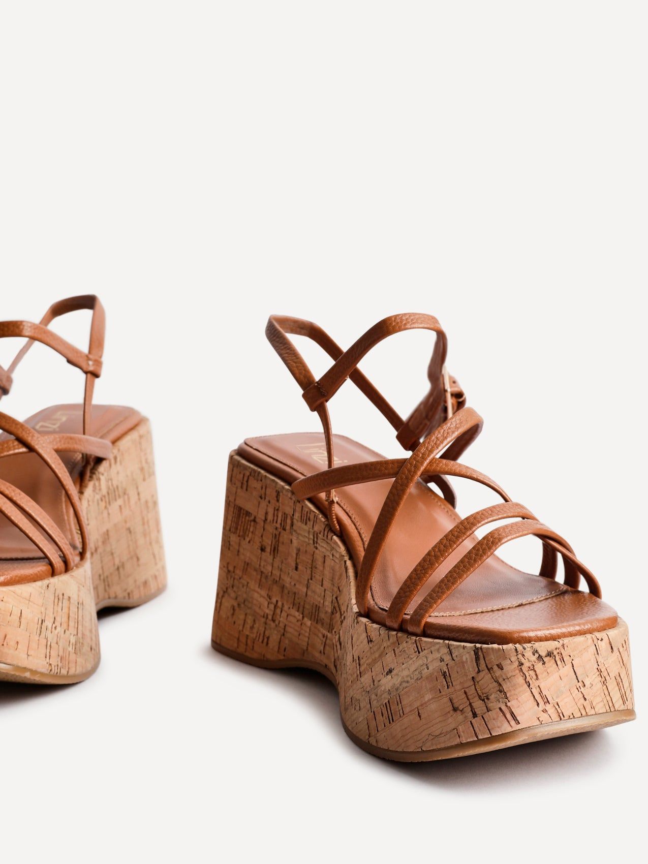 Linzi Orbit Tan Faux Lizard Strappy Cork Flatform Sandal image 5