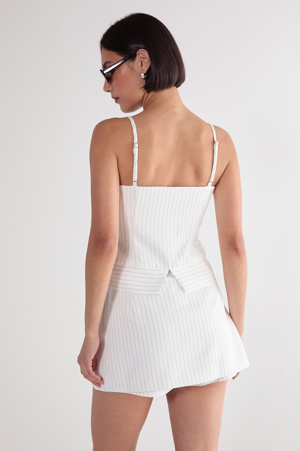 NastyGal Pinstripe Belted Tailored Skort White image 4