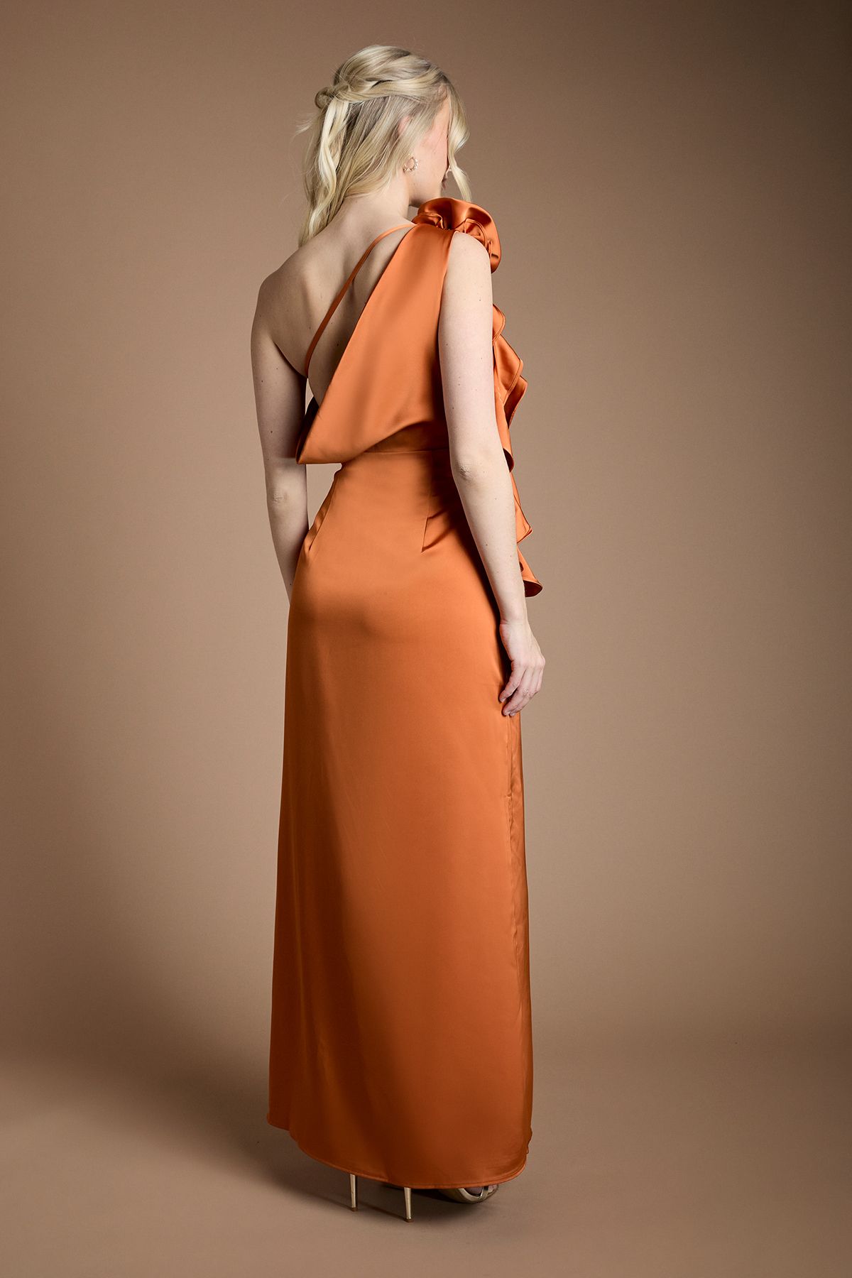 Oasis Oasis By Coast Corsage One Shoulder Maxi Bridesmaid Dress Rust image 3