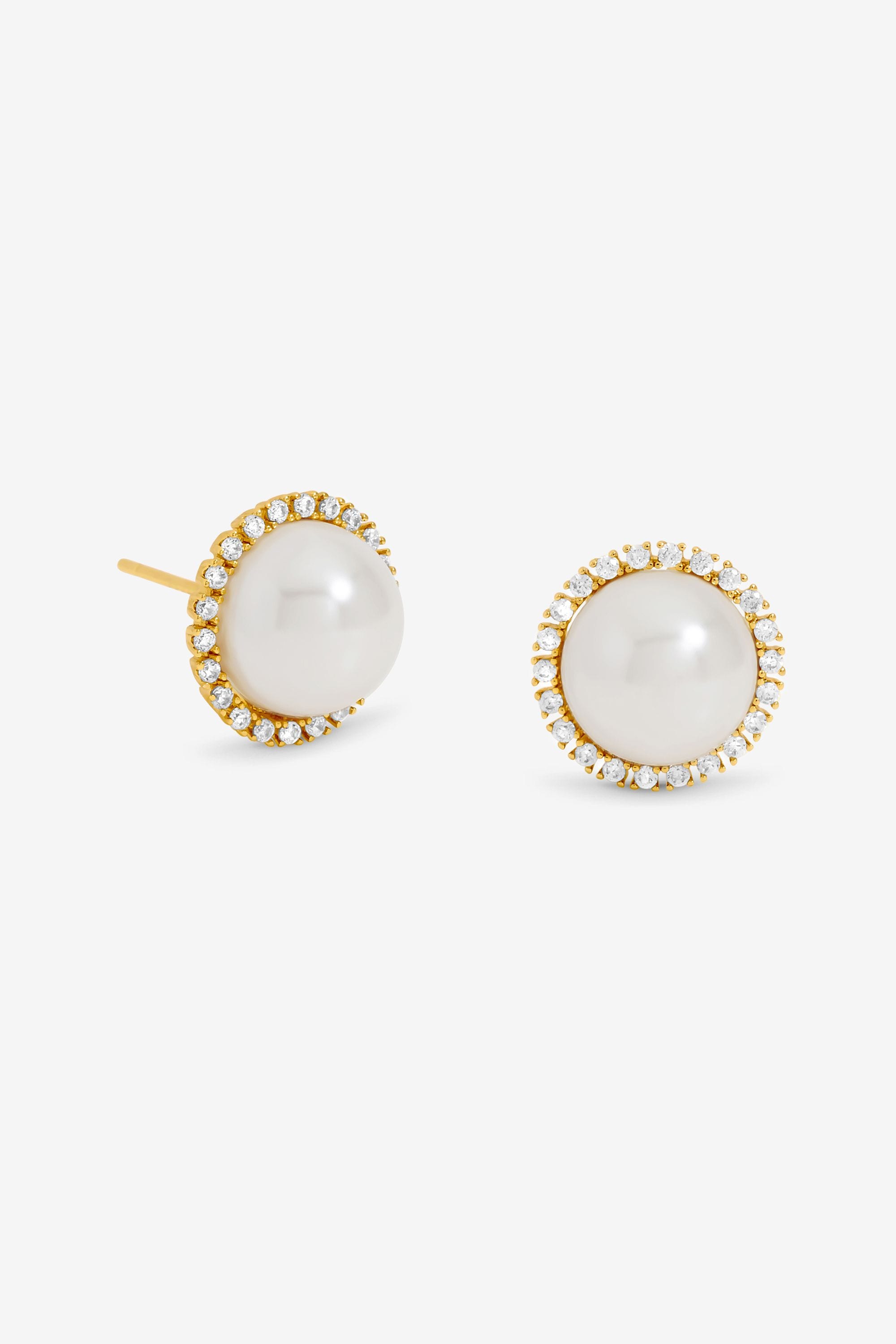 Jon Richard Gold Plated Cubic Zirconia and Pearl Stud Earrings image 1